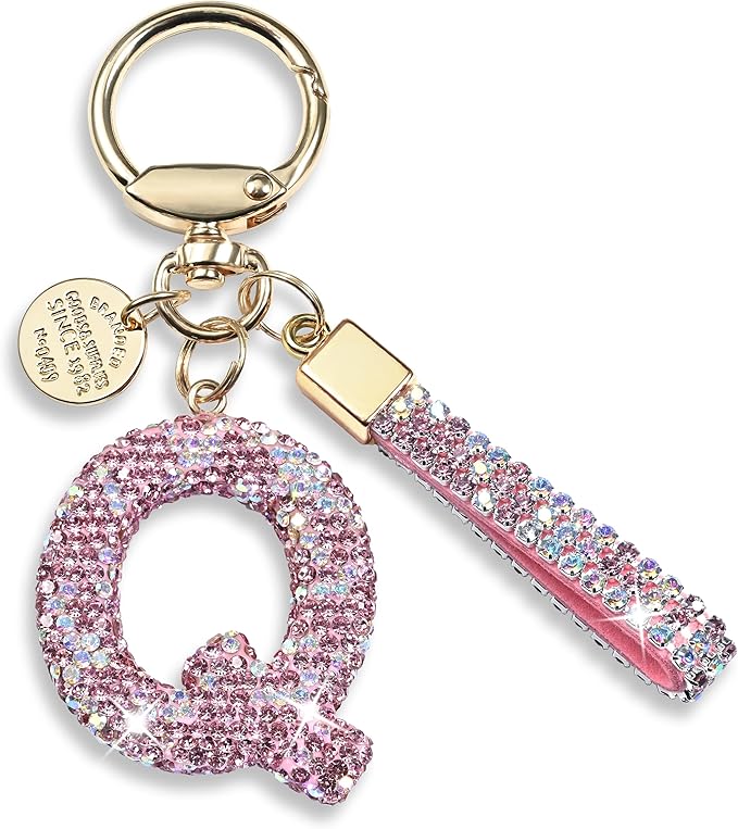 Pink Blue White Initial Letter Keychain Gift for Women Girls Bling Sparkly Cute Backpack Car Key Accessories Lanyard