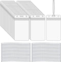 100 Pieces Clear Plastic ID Card, Luggage Bag and Badge Label Holders with 100 Pack Luggage Tag Loop Straps for Office, Business and Travel Supplies