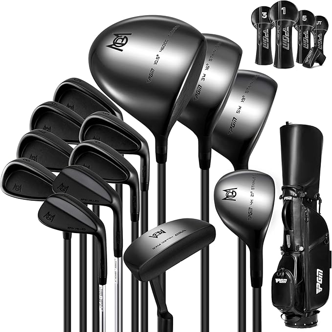 PGM 19 Piece Men's Complete Golf Club Sets - Ultra-Thin Face Titanium Driver (0.85+ COR), High COR Fairway Woods, Forged Irons, Precision CNC Milled Putter, with Stand Bag - Right Handed
