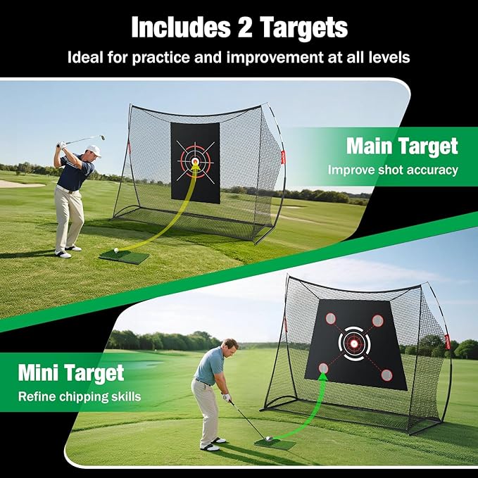 MoKo Golf Net, 10 x 7ft Golf Practice Net with 2 Targets, Portable Hitting Nets for Backyard Garage Indoor, Improve Swing Putting Pitching, Gift for Men & Golfer