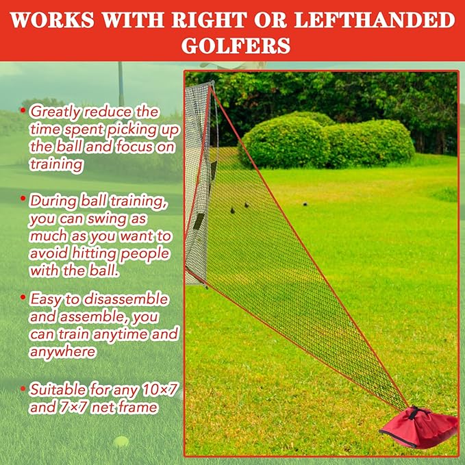 2 Pcs Golf Net Attachment for 7ft Golf Practice Hitting Nets with 2 Sandbags Heavy Duty Barrier Side Extension for Summer Sports Training, 10 x 7 Ft, Red