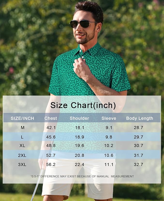 zeetoo Men's Polo Shirts Hawaiian Golf Polos Shirts Short Sleeve Performance Moisture Wicking Mens Golf Shirts