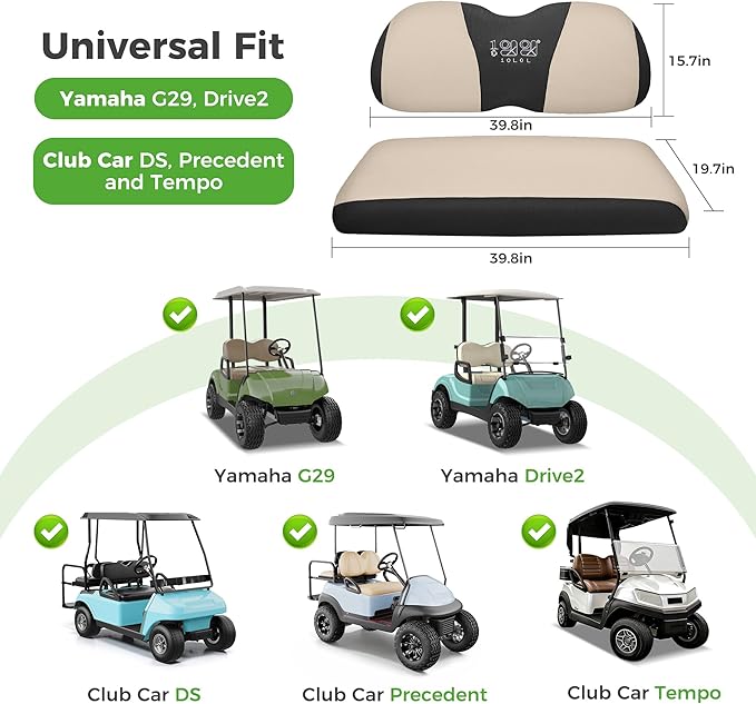10L0L Golf Cart Seat Covers Universal for Yamaha G29 Drive2 Club Car DS Precedent Tempo Standard Front Seats, Breathable Mesh Bench Seat Cover, No Drilling Seat Cushion - All-Season Comfort