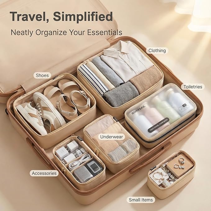 6 Set Compression Packing Cubes for Travel, Large Medium Small Luggage Organizers, Storage Bags for Clothes and Essentials (6 Pack, Mist Khaki)