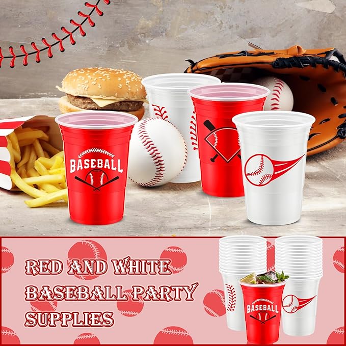 Norme 48 Pcs Baseball Party Supplies Bulk 16 oz Baseball Party Thick Plastic Disposable Cup Hot Cold Drink Wine Coffee for Home Holiday Party Supplies Favors