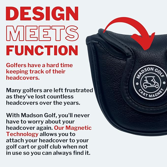 Classic Blade and Mallet Putter Headcovers with Madson Golf Cart Magnet for Secure Positioning and Quick Access, Protective PU Leather Head Covers, Magnetic Golf Accessories
