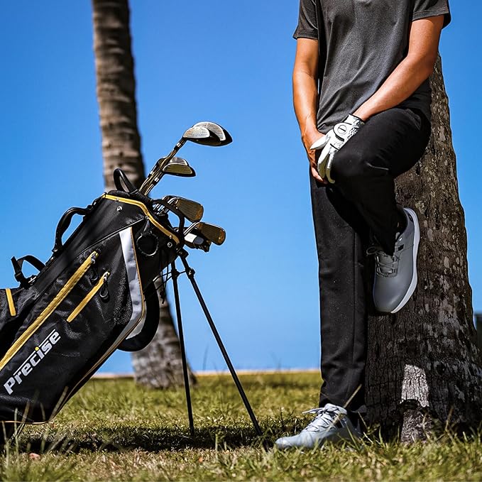 Precise M8 Men’s 17-Piece Golf Set – Driver, Woods, Hybrids, Irons (6-SW), Putter, Stand Bag, 4 Headcovers and Rainhood – K-G Lite Kevlar Shafts