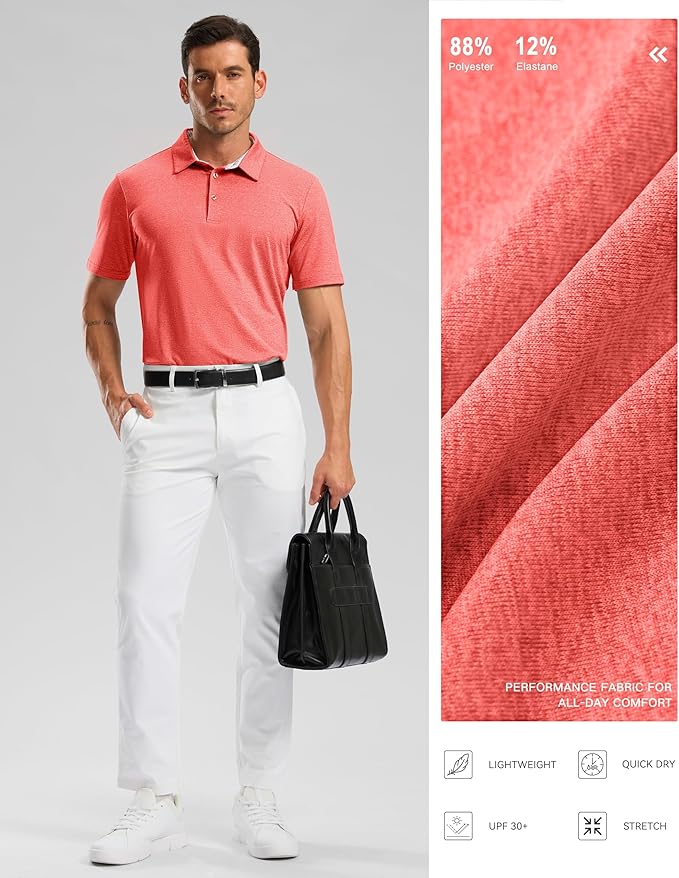 Golf Shirts Heather Polo Short Sleeve Dry Fit Lightweight Moisture Wicking Collared Shirts Casual Athletic Business