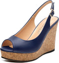 Womens Peep Toe Wedge Heels Matte Fashion Cork Slingback Pumps Platform Wedge Sandals 3.94 Inches