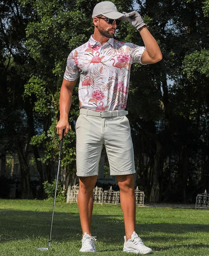 zeetoo Men's Polo Shirts Hawaiian Golf Polos Shirts Short Sleeve Performance Moisture Wicking Mens Golf Shirts