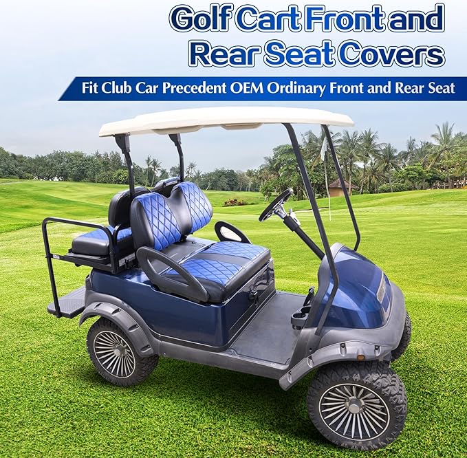 NOKINS 4PCS Golf Cart Diamond Seat Covers Kit,Front and Rear Seat Covers Fits for EZGO/Club Car/Yamaha Original Regular Seat Cushion, No Stapler
