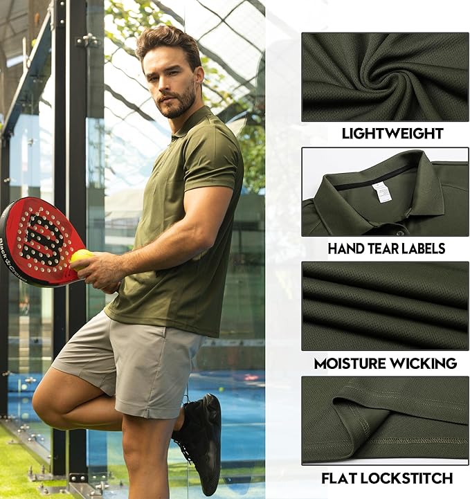 ZENGVEE Mens Polo Shirts Moisture Wicking Short Sleeve Performance Quick Dry Athletic Golf Shirts