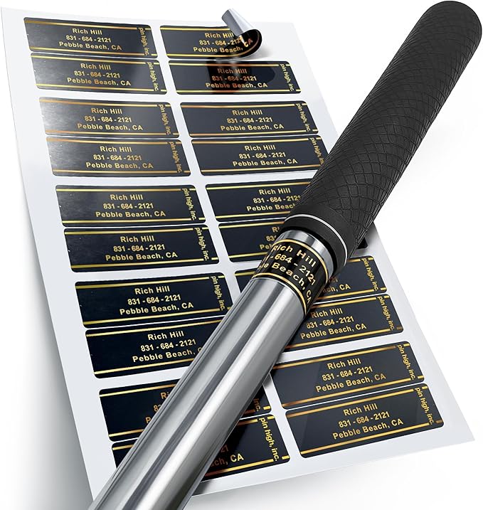 PIN HIGH: 40 Personalized Golf Club ID Labels | Weatherproof, Fade Resistant, Laminated Thermal Transfer Labels, Made in The USA, (Free Customization & Shipping), Black