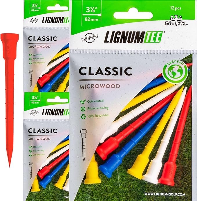 LIGNUM Unbreakable Microwood Golf Tees 50x More Durable/Adjustable Golf Tee/Innovative Wood Fiber and Natural Adhesives/Golf Tee, Golf Tees, Tees Golf, Golf Ball Tees/Pack of 3