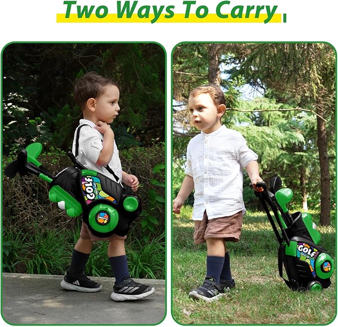 Liberry Toddler Golf Set for Ages 2 3 4 Boys Girls, Upgraded Kids Golf Cart with Shoulder Strap Design, Outdoor Indoor Sports Toys Birthday Gifts, Black