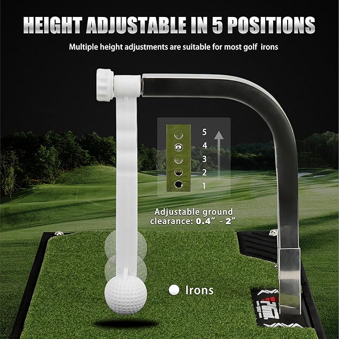 PGM Golf Swing Trainer - Golf Training Equipment with 5 Adjustable Height - Pure Path Swing Practice Mat Training Aid for Indoor Outdoor Home