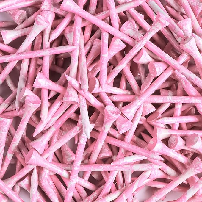 FINGER TEN Golf Tees Stylish Bamboo Wooden Coloured Painted Value 100 Pack, Durable 3 1/4 2 3/4 1 1/2 Inch Long Short Tee, Cool Style Purple Pink Green Enhanced Visibility for Men Women