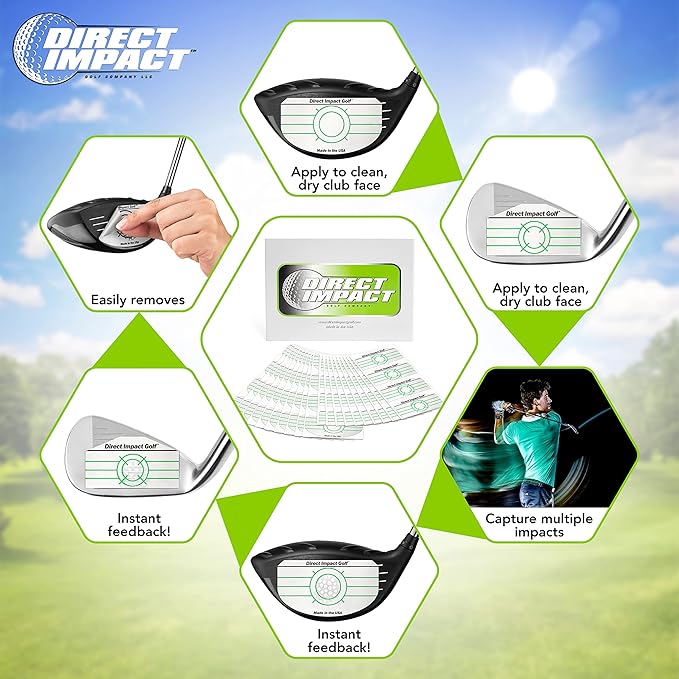 Ultra-Thin Golf Impact Tape by Direct Impact Golf: Combo Pack (100 Driver+100 Iron) Ultra-Thin Golf Impact Tape Labels for Accurate Swing Analysis and Shot Feedback