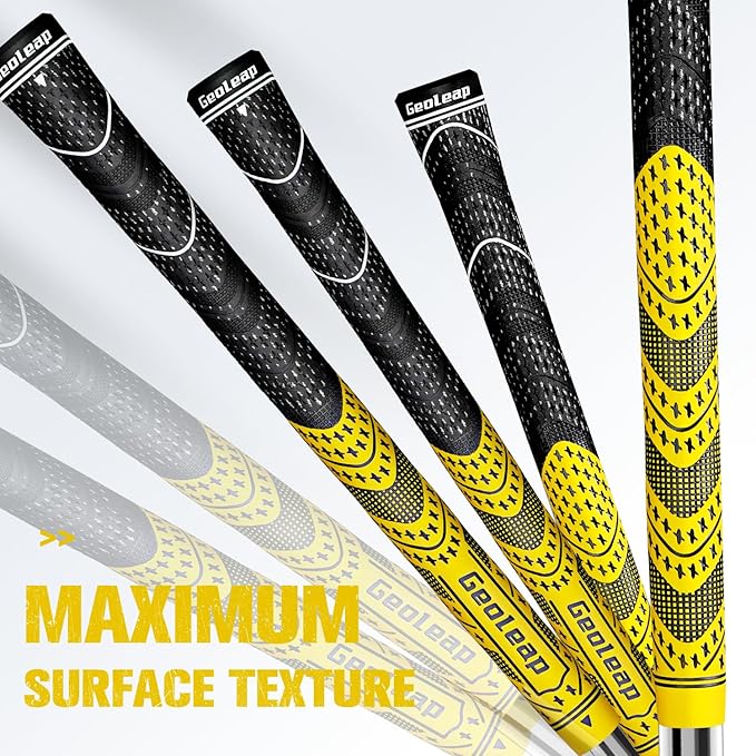 Geoleap Golf Grips Set of 13- Cord Rubber Compound Material, Hybrid Golf Club Grips, All Weather Performance.