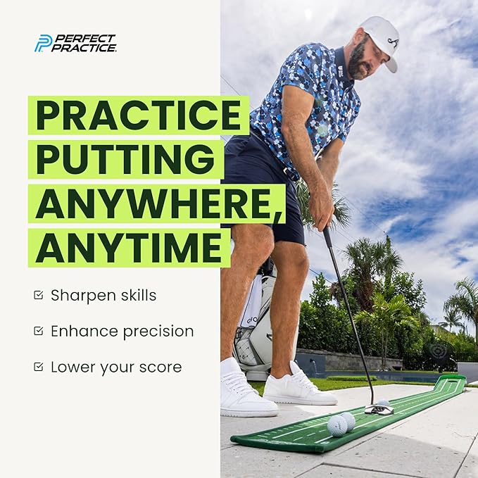 Perfect Practice Golf Putting Mat - Portable Putting Green, Indoor & Outdoor Practice, with Ball Return - Golf Training Aid for Home, Office, Backyard - Golfing Gifts for Men