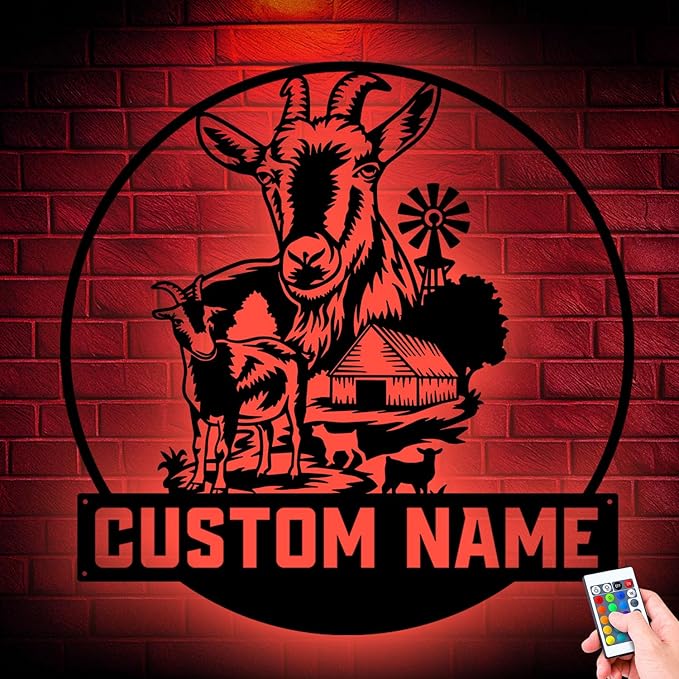 Custom Goat Metal Sign, LED Lights Home Decor, Unique Metal Wall Art for Hanging, Personalized Gift for Goat Lovers, Rustic Farmhouse Style, Perfect for Indoor or Outdoor Display
