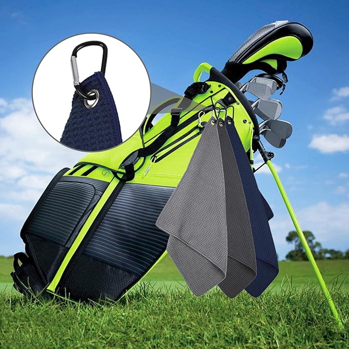 3 Pack 16" X 16" Golf Towels for Golf Bags for Men, Premium Waffle-Pattern Golf Towel with Carabiner Clip, Super Absorbent Microfiber Towel, Golf Accessories for Men, 3 Dark-Blue Colors