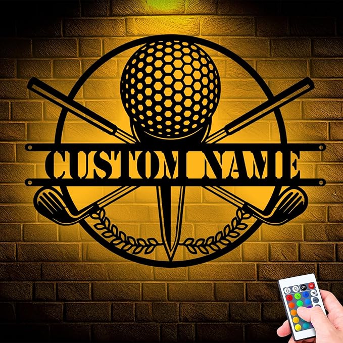 Custom Golfing Golf Player Metal Sign, Personalized Wall Art with LED Lights, Unique Home Decor Gift for Golf Lovers, Hanging Decor for Garage, Man Cave, or Home Office