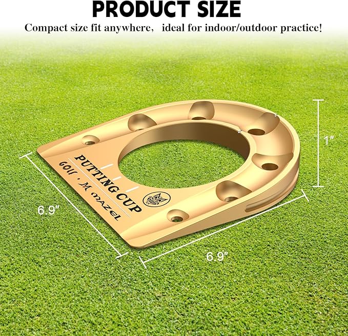 MAZEL Golf Putting Cup Hole Accuracy Trainer - Anodized Milled Aluminum Alloy Putting Training Aid for Indoor Outdoor Practice, with Carry Bag