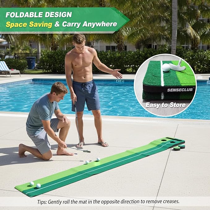 Indoor Putting Green Game, Foldable Putting Mat Golf Game Set, Golf Gifts for Men - 1x8 Ft
