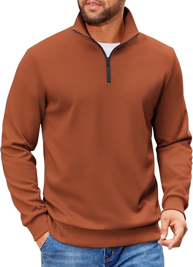 COOFANDY Mens Quarter Zip Pullover Sweatshirts Lightweight Long Sleeve Mock Neck Sweater Polo