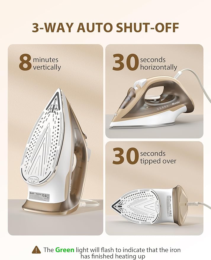1500W Steam Iron for Clothes with 11.84oz Water Tank, 15-Second Fast Heat-Up, Ceramic Soleplate, Anti-Drip & Auto-Off, Burst of Steam & Self-Cleaning