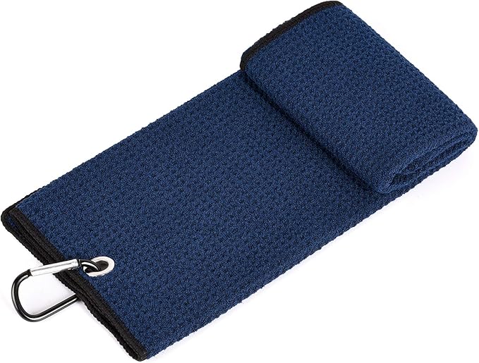 Mile High Life Microfiber Waffle Pattern Golf Towel | Club Groove Cleaner Brush | Foldable Divot Tool with Magnetic Ball Marker (Navy Towel/Brush/Fish Divot)