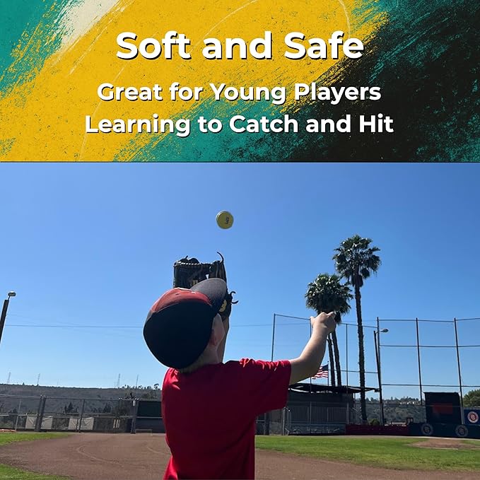 LoFli Limited-Flight Training Baseballs - Regulation Size & Weight, Soft, Safe & Durable - Indoor & Outdoor Practice for Kids & Adults – 6 Pack – Yellow