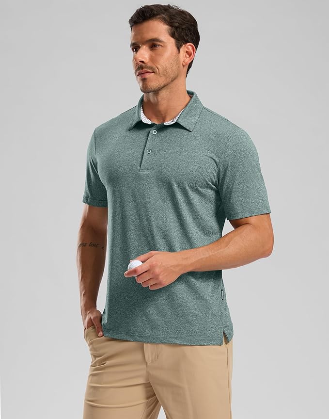 Golf Shirts Heather Polo Short Sleeve Dry Fit Lightweight Moisture Wicking Collared Shirts Casual Athletic Business