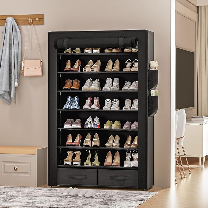 OYREL Tall Shoe Rack Dustproof Cabinet Large Capacity 8 Tier Shoe Organizer,32-40 Pairs of Shoes