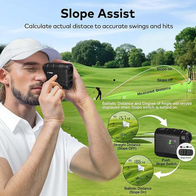 1200Yards Range Finder Golf with Slope, 7X Magnification Range Finder, Lightweight Portable Rechargeable Rangefinder, Flag Lock Vibration, Switch for Legal, Range Finders for Hunt/Golf Accessory