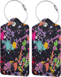 2 Pack Colorful Pop Art Luggage Tags for Suitcases, Cool Leather Luggage Tag for Travel, Bag Tag Privacy Name ID Card Bag Labels for Friends Adults Kids Tourists