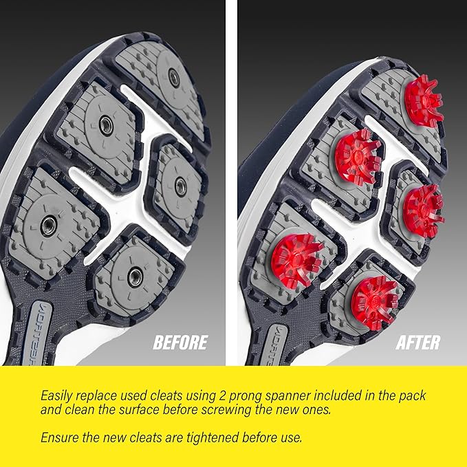 SOLM8 Golf Shoe Replacement Spikes - Metal Screw Threading Dia ¼ Inch/6mm Easy to Install on Cricket & Golf Cleats (Spanner Included)