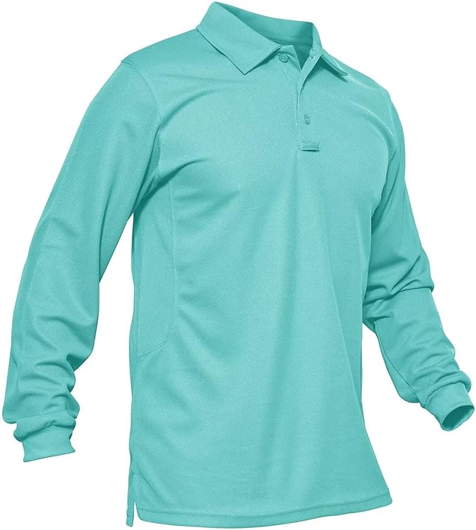 MAGCOMSEN Men's Polo Shirts 3 Button Quick Dry Performance Long Sleeve Tactical Shirts Pique Jersey Golf Shirt