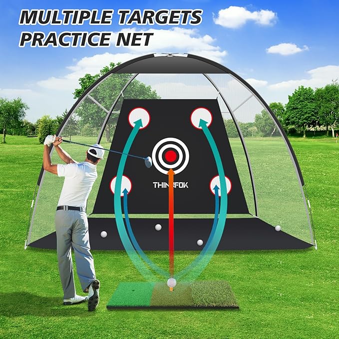 Golf Net, Golf Practice Net and Mat, 10x7FT Hitting Aids for Backyard Driving Chipping Swing Training with Noise Reduce Target Tri-Turf Mats Tees Real Balls for Indoor Outdoor, Gifts for Men Dad