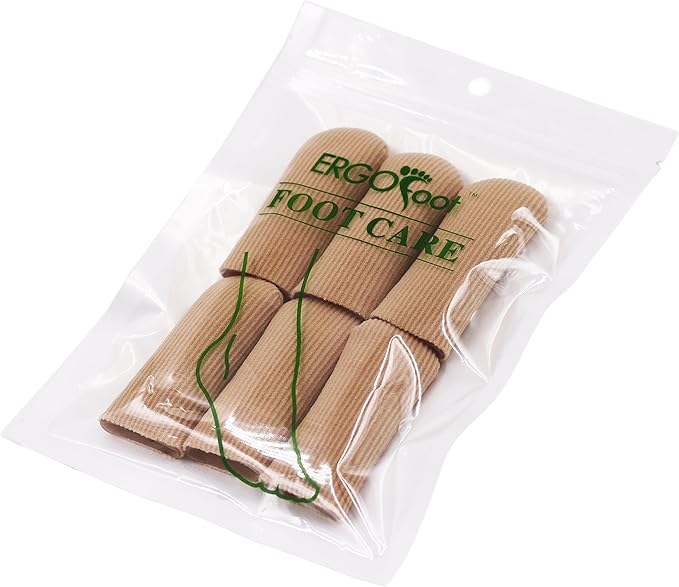 ERGOfoot 6 Pack Toe Caps Close Finger Toe Sleeve Tubes Toe Protectors Gel Rubbing Tube to Prevent Bunions, Hammertoes, Callus, Corn, Blisters(Diameter 1.5cm)