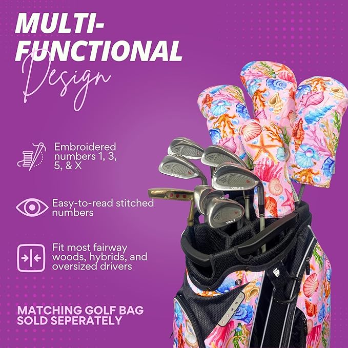 Taboo Fashions Designer Resort Golf Club Covers for Women - Numbered Golf Headcovers Set for Driver, Woods & Hybrid - Weather/Moisture Resistant Protection, Pack of 4
