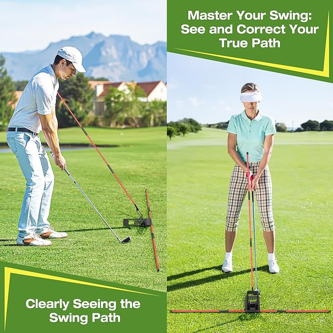 Golf Alignment Sticks Holder, Angle Adjustable Golf Training Aid, Weighted Golf Swing Trainer with Metal Sticks Practice Teaching Aid for Aiming, Putting, Swing