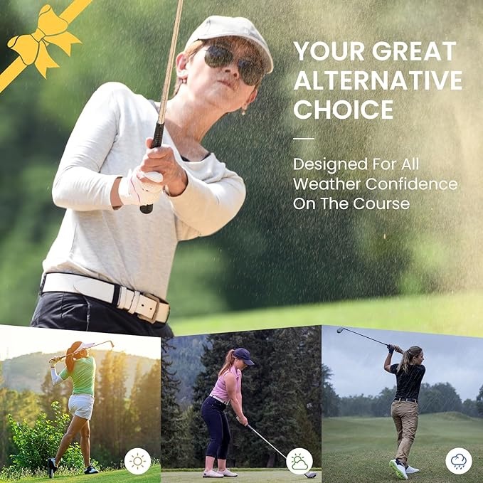 FINGER TEN Womens Ladies Golf Gloves Pair Both Hand or 2 Pack Left Right Hand, All Weather Grip & Comfortable Glove for Serious Performance, Stylish Pink White Fit S M L XL