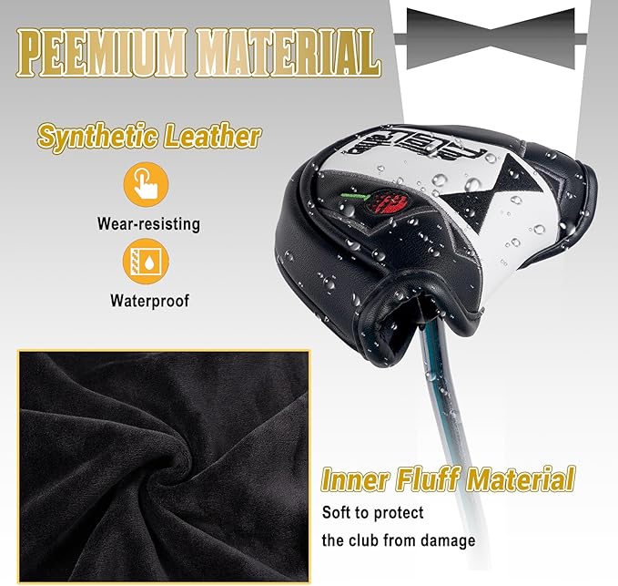 The Golf Father Golf Club Covers, Driver Fairway Hybrid Headcover, Funny Putter Cover Magnetic, Black & White Color Iron Covers,Golf Gifts for Men