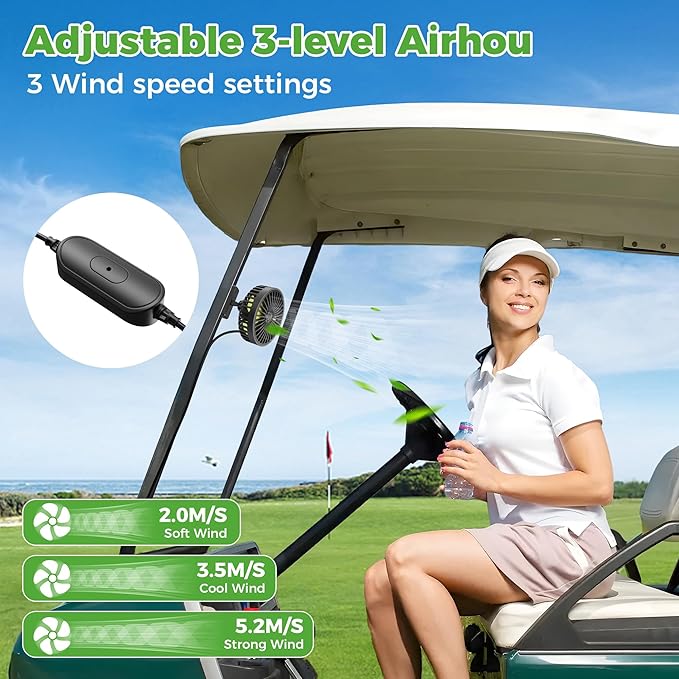 Universal Fan with Magnetic Bracket, 3 Speed Settings USB Powered Fan for Office Car Golf Cart with Magnetic Bracket