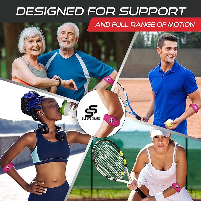 Sleeve Stars Tennis Elbow Brace for Women - Adjustable Tennis Elbow Strap, Golfers Elbow Brace for Men, Counterforce Brace for Tennis Elbow for Tendonitis Relief, Fits 9"-23" (Pair/Hot Pink)
