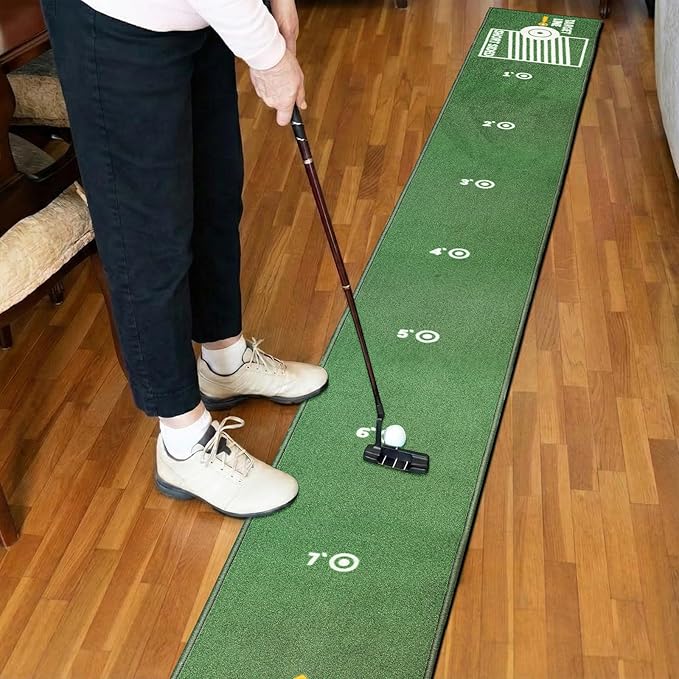 Golf Putting Mat Indoor & Outdoor Professional Golf Practice Putting Green Mat with Distance Marker Anti Slip Backing Golf Training Accessories Portable Matt