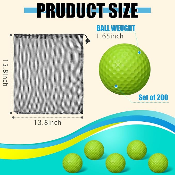 200 Pcs Foam Golf Practice Balls Bulk Realistic Feel Limited Flight Training Balls Soft for Outdoor Swing Indoor Backyard Training