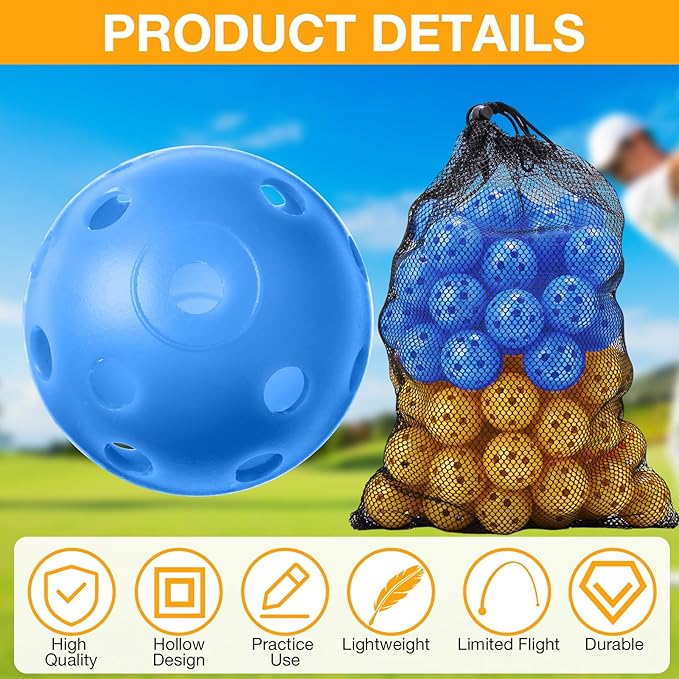 80 Pack Practice Golf Balls Limited Flight 42 mm Golf Training Airflow Hollow Plastic Ball for Women Men Indoor Outdoor Driving Range Swing Practice Home